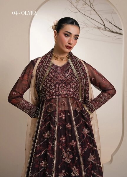 Kalani by Xenia Formals Unstitched Embroidered Chiffon 3 Piece Suit XE26UKW 04-OLYRA - Wedding Collection