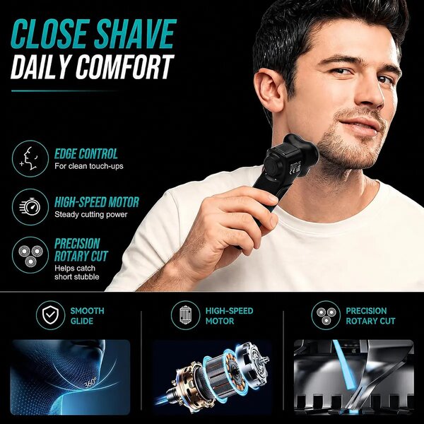 VGR - Electric Shaver for Men with Pop-Up Beard Trimmer, Magnetic Head Rotary Razor