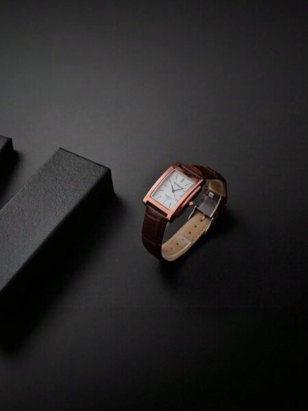 Shein - 1Pc Elegant Minimalist Square Men'S Watch, Luxury Rose Gold Rectangular Wristwatch
