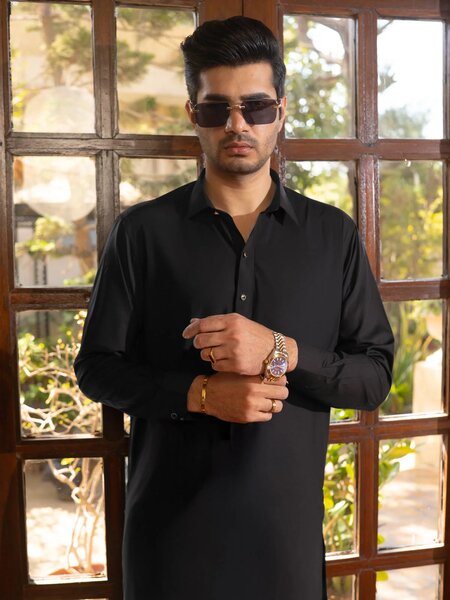 Black Plain Exclusive Range Designer Shalwar Kameez  (SK-548)