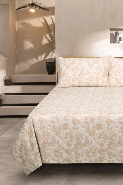 Tan Leaves T-200 Bed Sheet Set