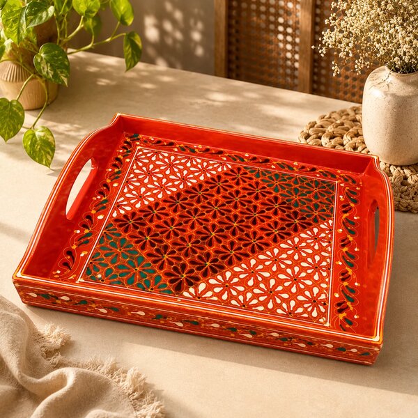Swati Tray 12 x 12 T Art – Traditional Hand-Painted Decorative Serving Tray | Assorted Pakistani Folk Art Design