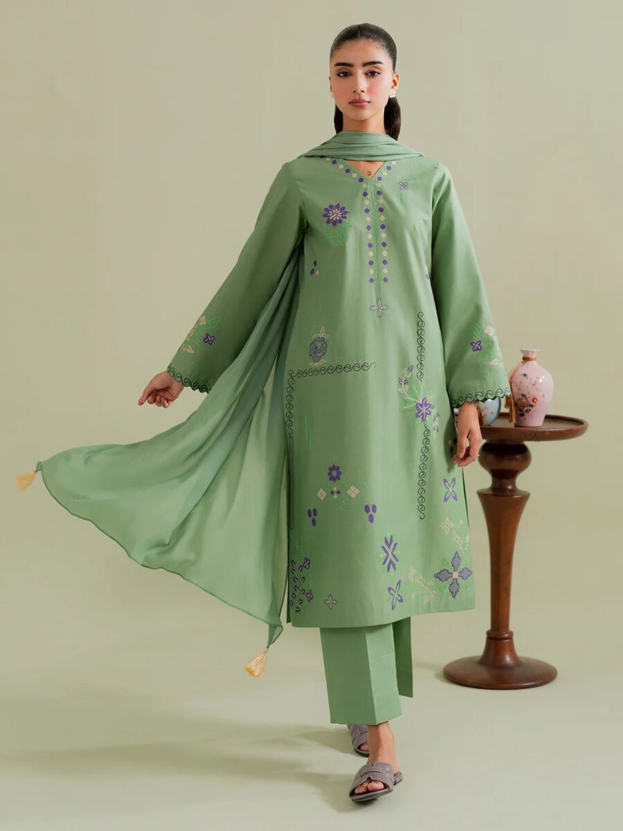 Pistachio-3Pc Embroidered Set