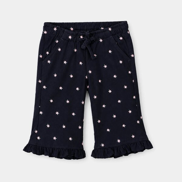 Infant Girls Cotton Twill Pant Flowers-Blue