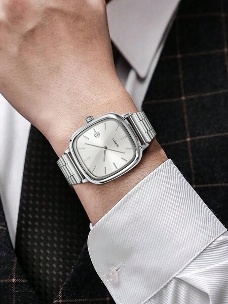 Shein - LUCKYFOX 1-Piece Battery-Operated Vintage Steel Band Minimalist Square Watch With Calendar