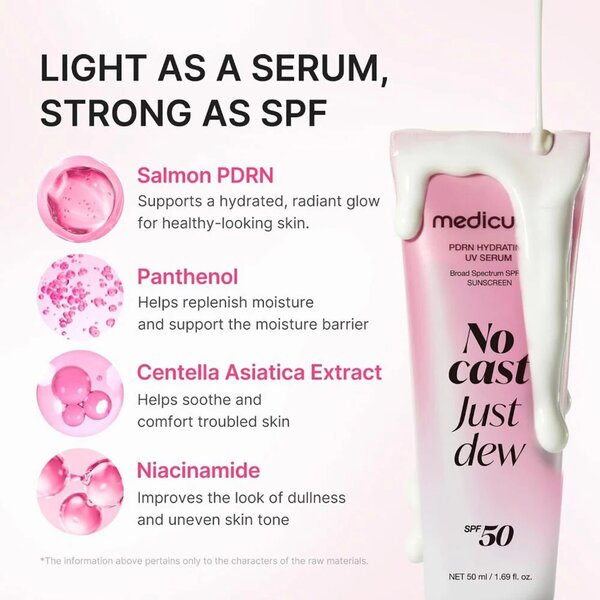 Medicube PDRN Hydrating UV Serum - No Cast Just Dew - SPF 50+ Sunscreen - 50ml