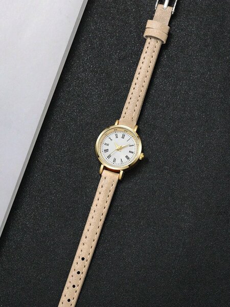 Shein - 1pc Women's Elegant Minimalist Small Dial Quartz Wrist Watch, Fashion & Chic (Watch Box Not Included) - Nude