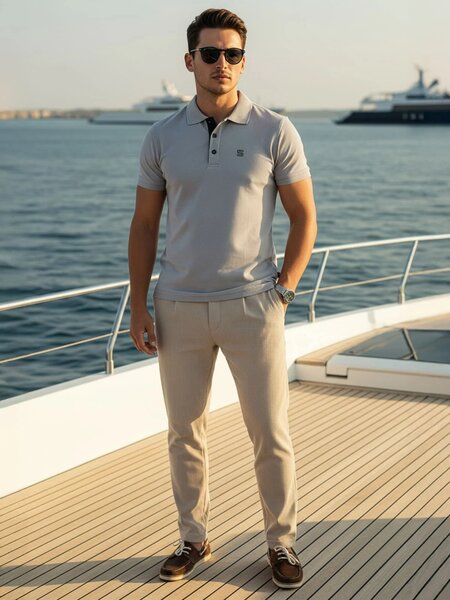 Grey Half Sleeves Designer Polo T-Shirt (POLO-1080)