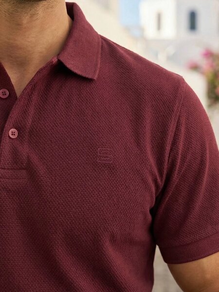 Maroon Textured Half Sleeves Popcorn Polo T-Shirt (POLO-959)