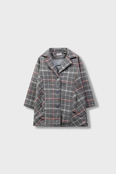 Girls' Grey Checkered Felt Coat