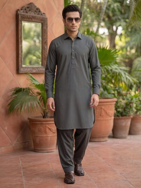 Olive Designer Shalwar Kameez (SK-748)