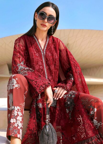Maria B Unstitched Embroidered Luxury Lawn 3 Piece Suit MB26UEL 7A - Eid Collection