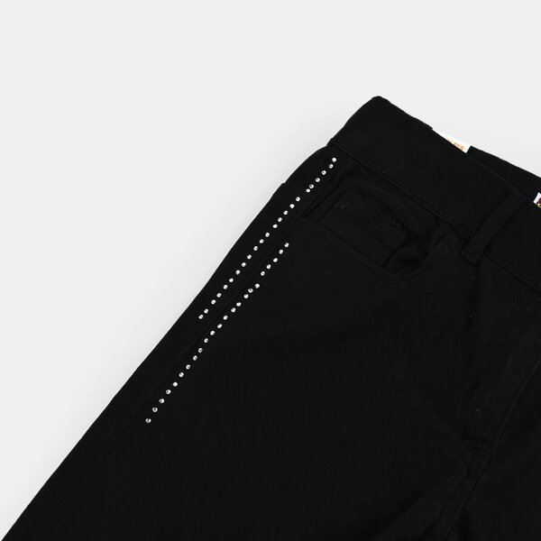 Girls Studded Cotton Twill Straight-Fit Pants – Black
