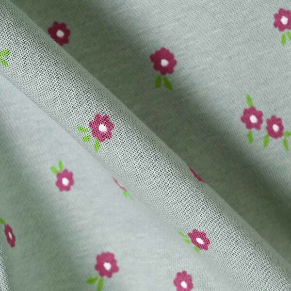 Girls Fleece Sweatshirt Flowers Pattern- Sea Green
