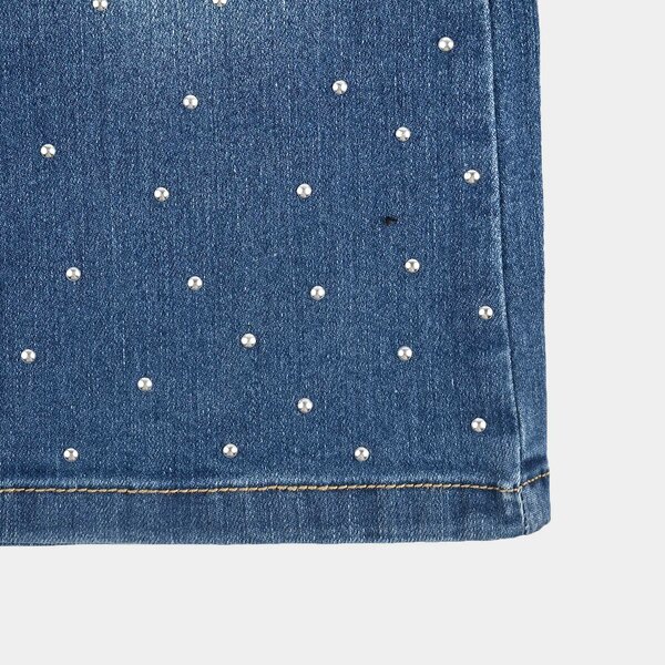 Girls Studded Stretch Denim Flared Jeggings – Dark Blue