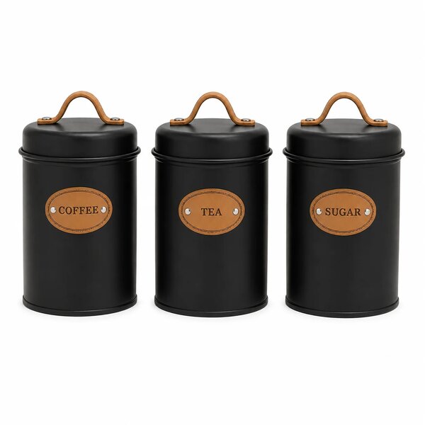 3-Piece Canister Set – Black, White & Grey
