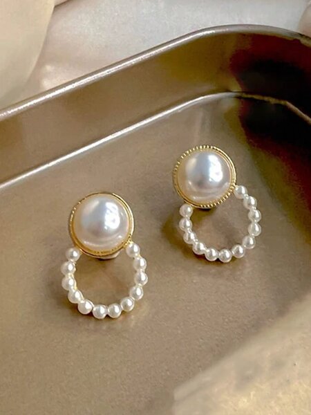 Shein - 5 Pairs Pearl Love Bow Flower Retro Earring Set Suitable For Daily Festival Wear