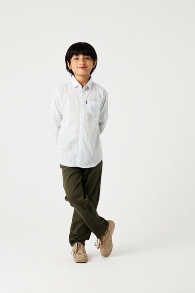 Boys White & Sky Striped Cotton Shirt