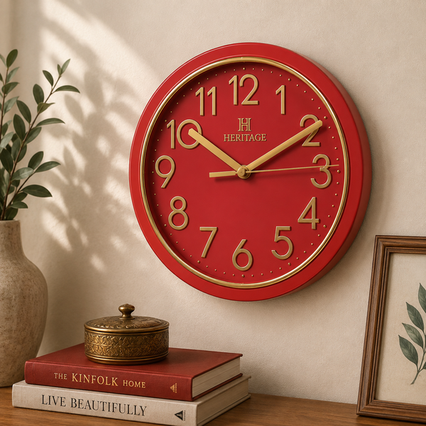 Heritage Wall Clock Fantasy – Red & Gold Plastic Frame Edition