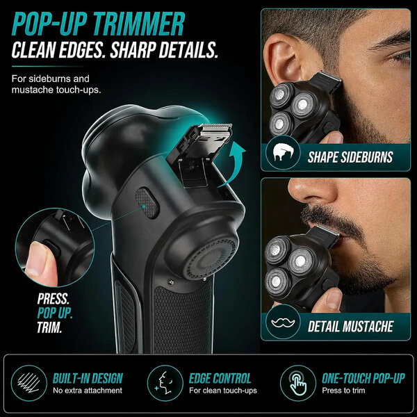 VGR - Electric Shaver for Men with Pop-Up Beard Trimmer, Magnetic Head Rotary Razor
