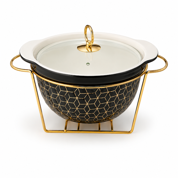 Premium 10.5 Inch Round Casserole – Black & Gold Serving Dish