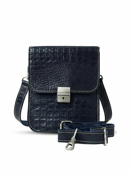 Leather Cross Body Bag Crocodile Black