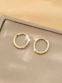Shein - Cubic Zirconia Decor Hoop Earrings