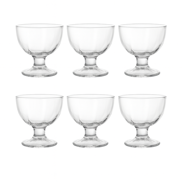 Clear Pressed-Glass Ice Cream Cups – 6-Piece Footed Dessert Set, 210 ml Capacity (Y4002)