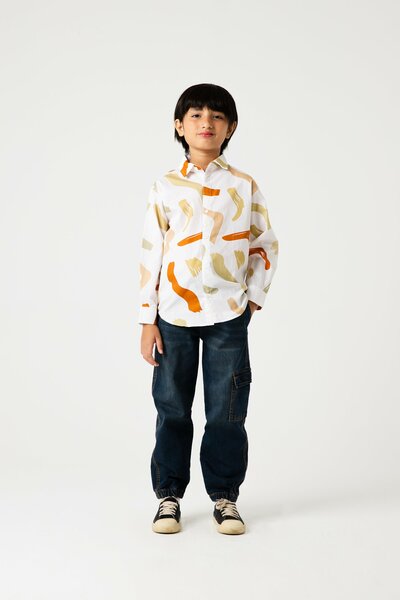 Boys Artisan Stroke White Cotton Shirt