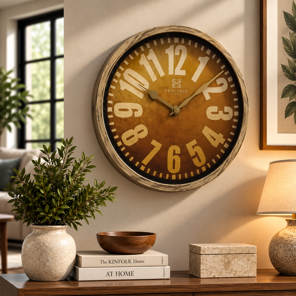 Heritage Oxford 14-Inch Vintage Wall Clock – Antique Roman Numeral Design with Rustic Bronze Plastic Frame