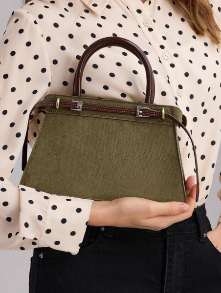 Shein - Motf Premium Color Block Buckle Top Handle Bag