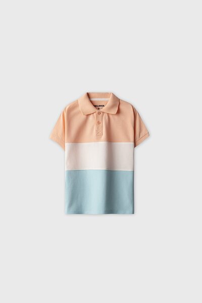 Boys Peach Panel Polo Shirt