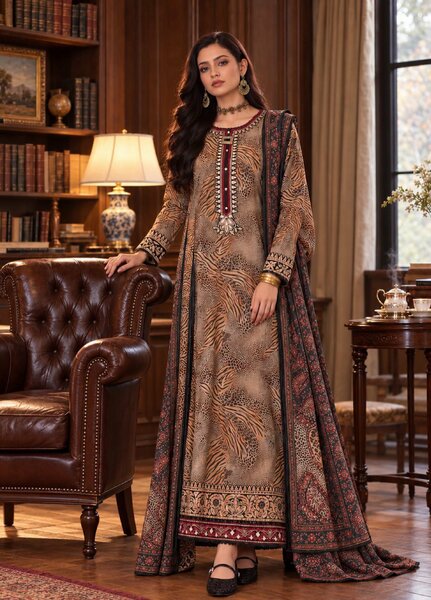 Noor by Saadia Asad Unstitched Printed Linen 3 Piece Suit SA26UNL D1 B - Winter Collection