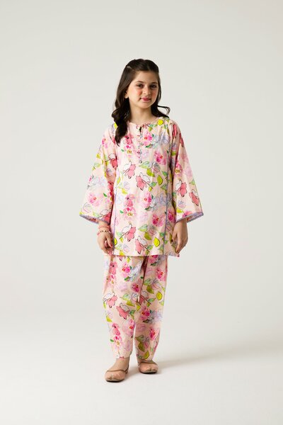 Soft Floral Pink Kurta Shalwar - 2pc