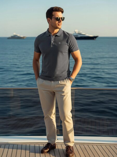 Charcoal Half Sleeves Designer Polo T-Shirt (POLO-1079)