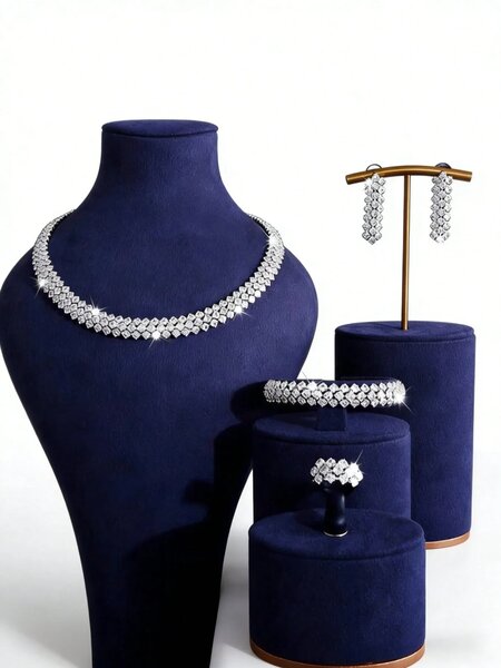 Shein - 5Pcs/Set Women'S Fashion Light Luxury Rhombus Sparkling Crystal Zirconia