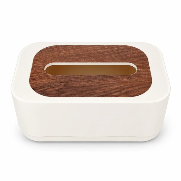 Tissue Box White with Wood-Finish Top – Modern Decorative Tissue Holder