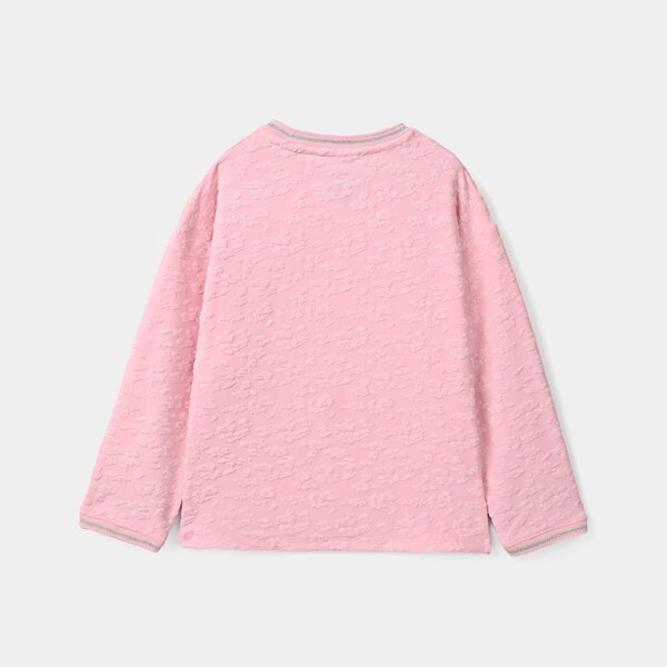 Girls Lycra Jersey T-Shirt Full Sleeves Happy Pink Floral - Pink