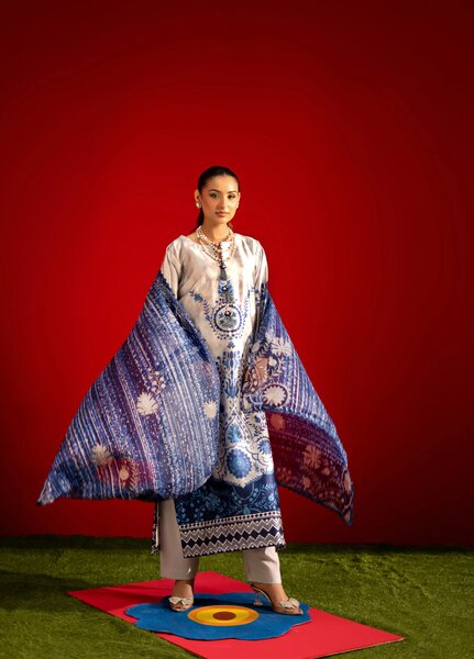 Marine by Rashid Textiles Unstitched Printed Luxury Silk 3 Piece Suit RT26USM D-3909 - Winter Collection