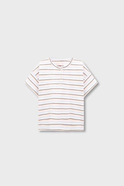 Girls Lycra Striped Henley Tee