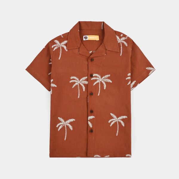 Boys Cotton Jacquard Shirt - Rust