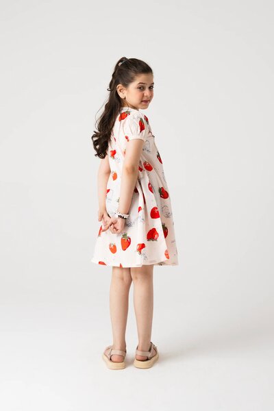 Strawberry Sketch Printed Cotton Dress