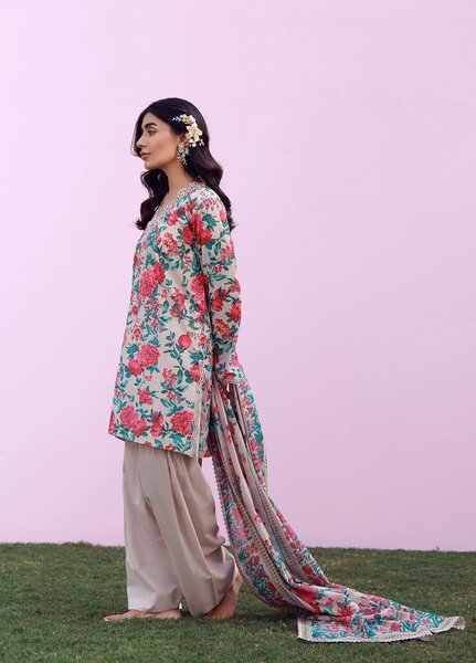 Mirha by Sahar Unstitched Printed Lawn 3 Piece Suit SS1-26-16 Ivory Bloom - Summer Collection