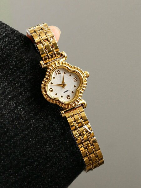 Shein - Vintage Women'S Quartz Watch, Exquisite Luxury Floral-Shaped Small Dial