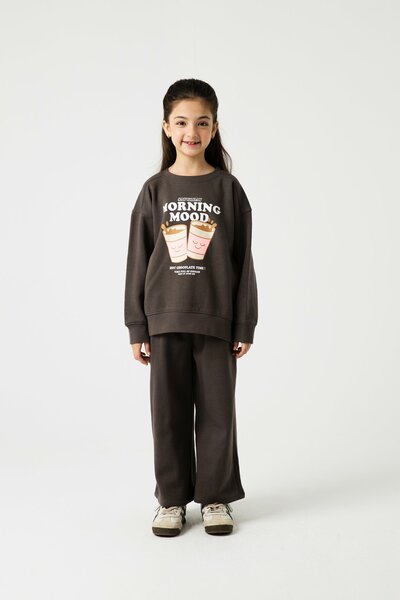 Girls Charcoal Coffee Club Fleece Co-ord Set