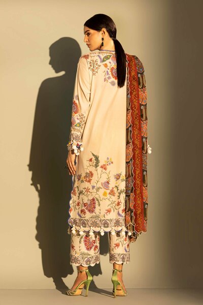 Unstitched Embroidered 3 Piece Muzlin Suit