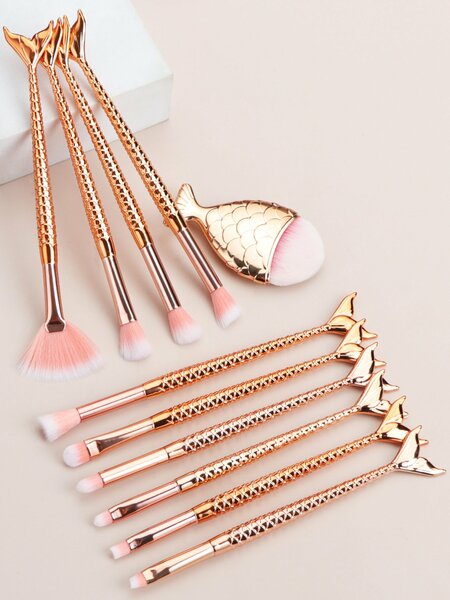 Shein - Makeup Brush Sets, 11pcs Cartoon Cute Fish Scale Multifunctional Multifunctional Makeup Brush Cosmetic Makeup Tool For Beginner, Makeup Brush/Cosmetic Brush Black Friday