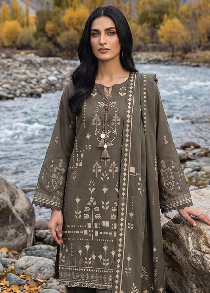 Lakhany Unstitched Printed Pashmina 3 Piece Suit LSM26UP LG-RL-0519-B - Casual Collection
