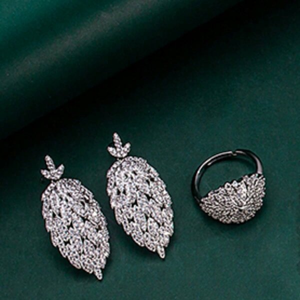 Shein - 5Pcs Tylionnejewelry Platinum Plated Cubic Zirconia Luxury Necklace, Bracelet, Earrings, Open Ring