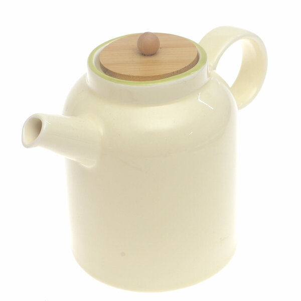 Beige Ceramic Tea Pot with Wooden Lid 6.5 Inch – Minimalist Modern Teapot
